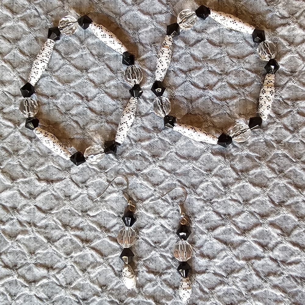 Handmade Black and White Bracelets and Earrings